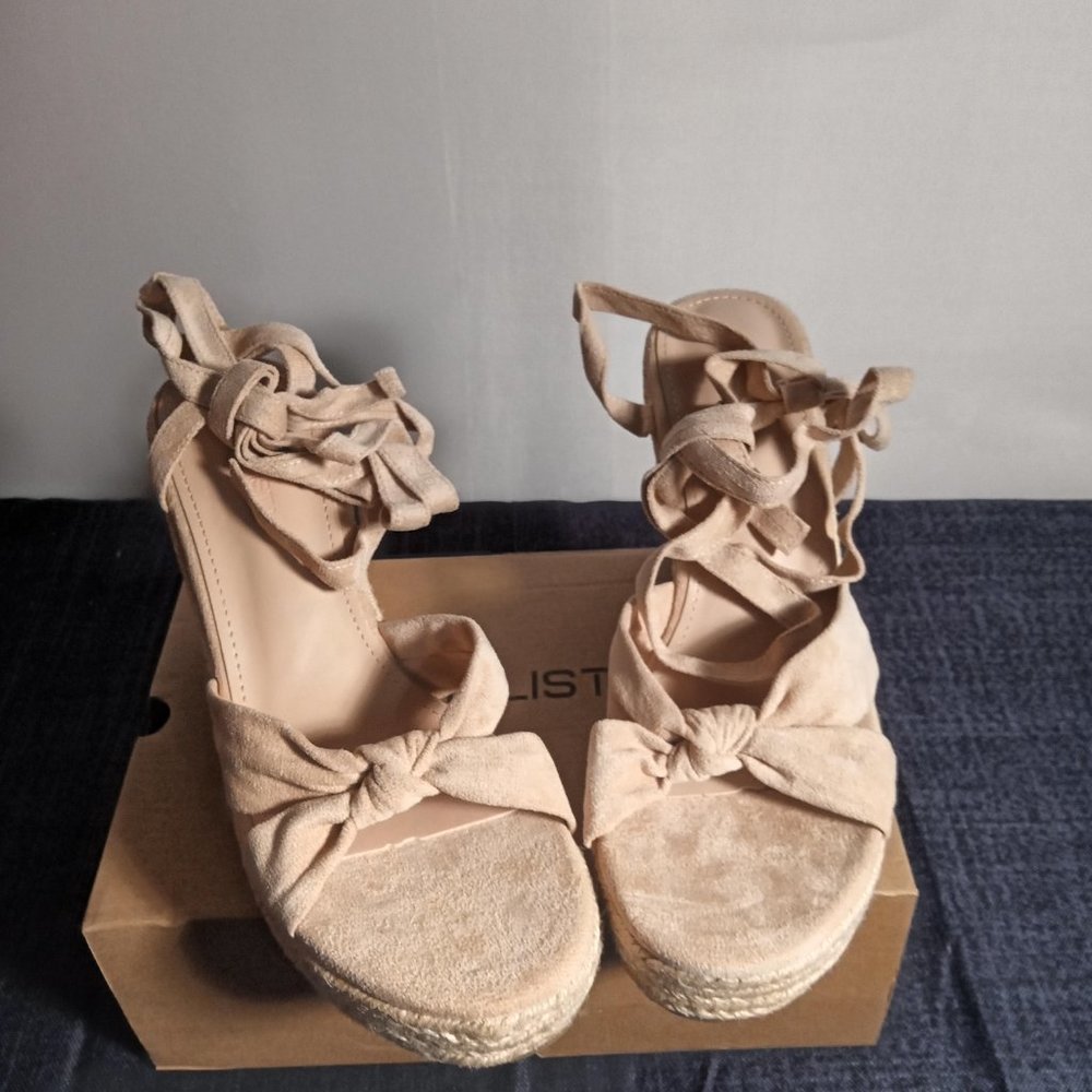 Rilista Espadrille Wedge Sandals Beige with bow Womens size 11